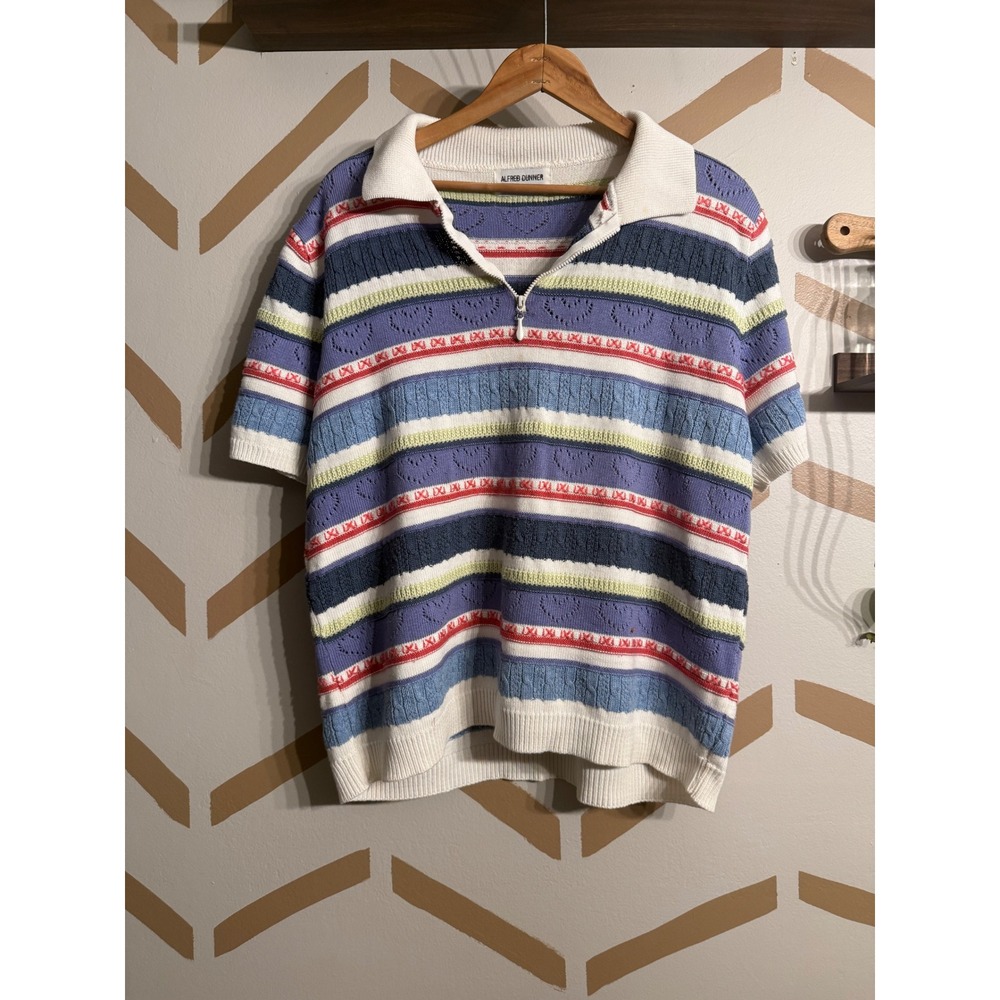 Alfred Dunner Sweater‎ Blouse Women XL Multi Color Striped Vintage Half Zip Top